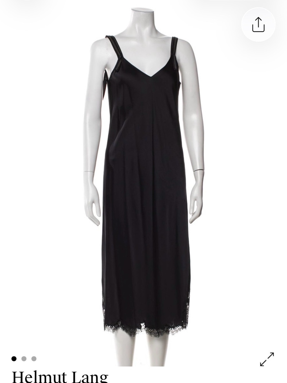 Helmut Lang Black Silk Slip Dress with Lace Hem